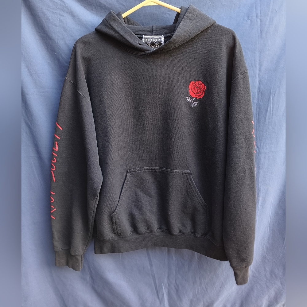 Black Riot Society Hoodie Sweater With Embroidered Rose, Size Medium We 1